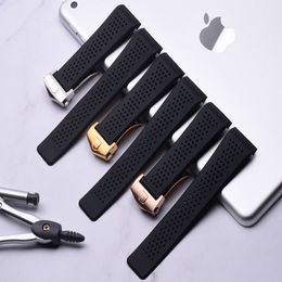 Watch Bands 22mm 24mm Watchbands for Tag Black Diving Silicone Rubber Holes Band Strap Stainless Steel Replacement325L