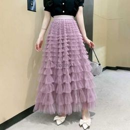 Skirts Skorts Casual Womens Solid Ball Gown Long Skirt Tulle High Waist Pleated Elegant Ladies Wild Mesh Dating Maxi Skirts Drop 240319