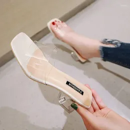 Slippers Square Heel Shoes Woman 2024 Female Luxury Slides Rubber Flip Flops Med Transparent Block Designer Hawaiian