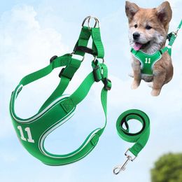 Dog Collars Harness With 1.45m Traction Leash Set Reflective Adjustable Puppy Cat Breathable Pet Chest Strap Outdoor Lead