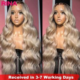 Synthetic Wigs Synthetic Wigs 13x6 Ombre Blonde With Root Glueless Coloured Lace Front Wigs For Women Human Hair Body Wave Ombre Ash Blonde Lace Frontal Wig 240329