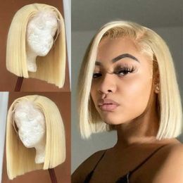 Synthetic Wigs Millionaire Queen Short Bob Wig 613 Honey Color Straight Bob Wig 13x4 Lace Front Human Hair Wigs Transparent Lace Wig For Woman 240328 240327