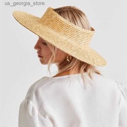 Wide Brim Hats Bucket Hats Summer Empty Top Round Sun Hats for Women Elegant Wide Brown Beach Str Hat Casual Panama Hat Uv Protective Hat Sombrero Y240319