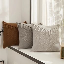 Pillow Plaid Cover Vintage Coffee Grey Light Tassels Case 45x45cm Soft For Sofa Chair Home Decoration