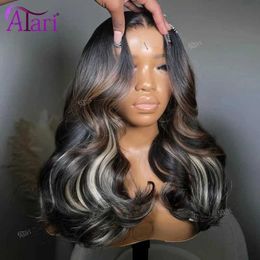 Synthetic Wigs Highlight Brown Blonde 13x6 Lace Frontal Body Wave Wig Transparent 13x4 Human Hair Wigs for Women 5x5 Brazilian Lace Closure Wig 240328 240327