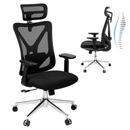 Deli Ergonomic Office Desk Chair with Adjustable Lumbar Support, Headrest, High Back Mesh Computer Chair, Black