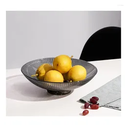 Dinnerware Sets Stripe Transparent Fruit Bowl Dinner Dishes Dessert Plate Salad Dish Dining Table Serving Trays Grey