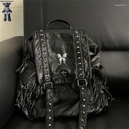 School Bags Y2K Spicy Women Girl Vintage Metal Punk Shoulder Bag Backpacks Harajuku Ladies Hip Hop Lager Capacity Backpack Totes