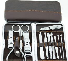 WholeNail Care Set Pedicure Scissor Tweezer Knife Ear pick Utility Manicure Set Tool Stone Pattern Case1 Set 12pcs Nail Clip3547424