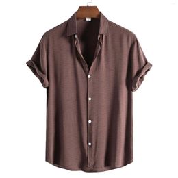 Men's Casual Shirts Suede Shirt Men Mens Summer Thin Slub Cotton Solid Color Short Sleeved Bulk