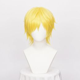 Wigs ccutoo Anime One Piece Cosplay Wigs Sanji Wig Short Straight Golden Heat Resistant Synthetic Hair + Wig Cap