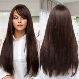 Synthetic Wigs Long Straight Synthetic Black Brown Wigs With Bang For Women Heat-Resistant Daily Use Hair Hot Sell Wholesale Wigs 240328 240327