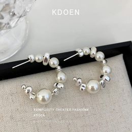 Dangle Earrings Design Silver Colour Metal Square Pearl Splice C-shaped 2024 Fashion Jewellery Accessories Suitable For Women Eardrop
