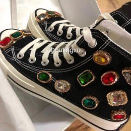 Casual Shoes Women Sneakers Lady Canvas Leisure High Top Femme Big Size Colorful Diamonds Hand-made