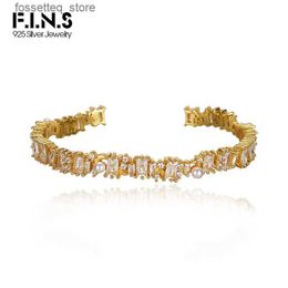 Charm Bracelets F.I.N.S Pure S925 Sterling Silver Square Cubic Zirconia Bangle Luxury Shell Pearl CZ Hand Jewelry Fine Accessories L240319