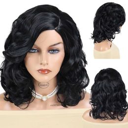 Synthetic Wigs Cosplay Wigs Synthetic Hair Short Curly Wigs for Black Women Wine Red Color Fluffy Wavy Bob Wig Side Bangs Thick Natural Outfits Wig Soft 240328 240327