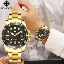 Wristwatches 2024 Gold Man Watches WWOOR Top Stainless Steel Waterproof Wrist Watch Men's Fashion Sport Clock Relogio Masculino