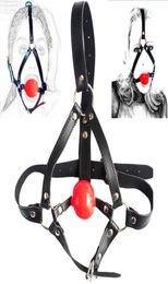 PU Leather head harness bondage open mouth gag restraint red silicone ball adult fetish SM sex game toys for women men couple Y1817105676