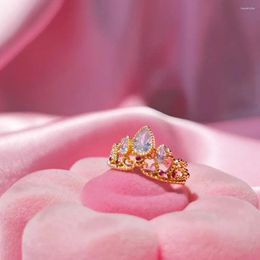 Cluster Rings Rapunzel Crown Princess Jewellery For Woman Girls Fashion Wedding Accessories Gold Plated Adjustable Gift Her