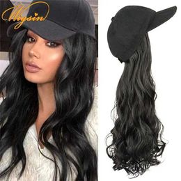 Synthetic Wigs WIGSIN 20Inch Long Wavy Curly Synthetic Wig Baseball Cap Hair Hat Wigs Black Brown Adjustable Hairpiece for Women 240329