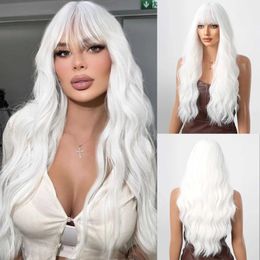 Synthetic Wigs Cosplay Wigs Long Curly Wig for Women White Lolita Party Synthetic Hair Wigs with Bangs White Wavy Wig Heat Resistant for Cosplay Costume Wig 240329