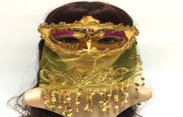 Children039s Annual Party Halloween Christmas Mask Belly Dance Masquerade Adult Get Together Indian Style With Veil Gold Powder6193072