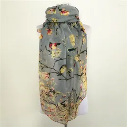 Scarves Fashion Flower Scarf For Women Bird Print Viscose Match Ipek Esarp Spring Autumn Wraps