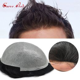 Toupees Mens Hair Replacement Systems Ultra Thin Skin 0.040.06mm Mens Toupee Human Hair All Invisible VLoop Male Hair Prothesis Units