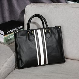 luxury Briefcases Luxury Brand Black Classic Striped Men's Bag Fashion Design Genuine Leather Messenger Business Designes Boys handbag purses