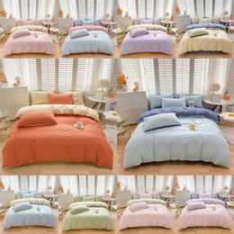 Family Cotton Bedding 3pcs Set TwoPure Colour Couples Children Quilt Cover Pillowcase European Style 240312