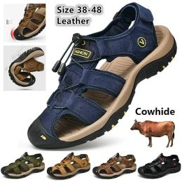 Suits Summer Men's Sport Sandals Outdoor Hiking Sandals Closed Toe Genuine Leather Athletic Trail Walking Casual Sandals Water Shoes