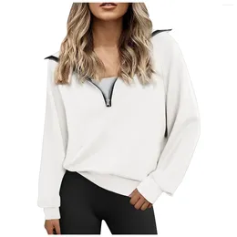 Women's Hoodies Womens Casual Long Sleeve Sweatshirt Solid Colour Half Zip Drop Shoulder Quarter 1/4 Zipper Pullover Oversized Tunic Top