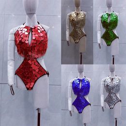 Stage Wear Women Lens Cutout Bodysuit Nightclub Dj Rave Outfit Irregular Mirrors Costumes Sexy Gogo Dance Clothing