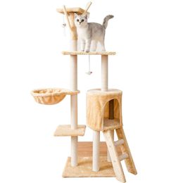 Tree Climbing Frame All-in-one Hutch Shelf Large Sisal Toy Jumping Platform Supplies and Kittens Tree with Toys for Indoor Cats Cat Tower Condo Cat C