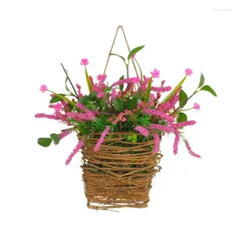 Decorative Flowers Pink Hanger Wreath Artificial Flower Spring Summer Wildflowers Door Hanging Basket Farmhouse Cottage