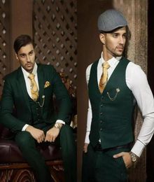 Dark Green Men Suits For Wedding Evening Dress Blazer Groom Tuxedos Notched Lapel Slim Fit Prom Business Suit JacketPantsVest3584521