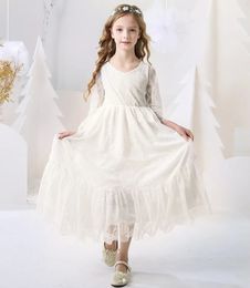 212 Year Flower Girl Dresses White Beige Long Sleeve Summer Dress Communion Toddler Kids Christening Wedding Bridesmaid Clothes 240309