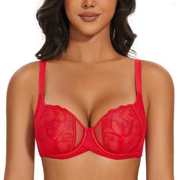 Bras Wingslove Women's Valentine's Day Sexy Lace Bra Sheer Mesh Balconette Unlined Underwire Embroidered