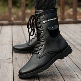 Boots Microfiber Leather Men Military Boots Men's Motorcycle Riding Hunting Walking Shoes Designer Desert Botas Hombred