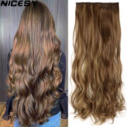 Piece Piece NICESY Synthetic 32Inch 80cm Long Wavy Hairstyles 5 Clip In Hair Heat Resistant Hairpieces Brown Black Blonde Hair