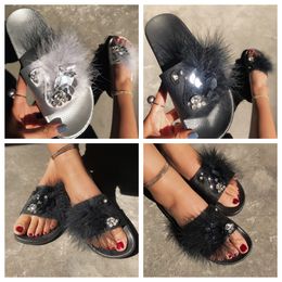 GAI Designer Slippers Pink Grey Women's Summer Heel Sandals Quality Fashion Plush slippers sandals with cute fur babouche 2024 size36-41