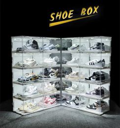Storage Holders Racks Transparent luminous voice control shoe box with LED lights home shoe box sports shoes high boots gym shoes storage cabinet Y240319