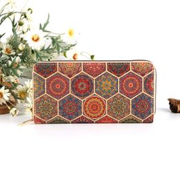 5pcs Wallets Lady Cork Leather Geometry National Printing Multifunctional Long Credit Card Holder