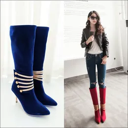 Boots 2024 Plus Size 34-43 Women Shoes Woman Fashion High Heels Winter Party Black Blue Red