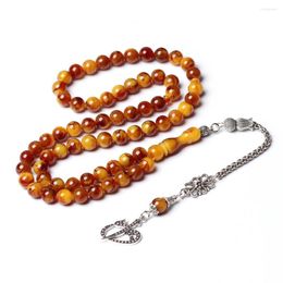 Strand Muslim Rosary Resin Amber Prayer Beads 8mm 66 Misbaha Islam Tasbih Ramadan Gift Silver Plated Metal Tassel Tasbeeh