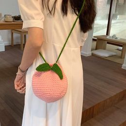 Shoulder Bags Handmade Knitted Wool Rope Woven Handbag For Women/Kids Honey Peach Crossbody Bag Drawstring Phone