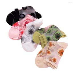 Women Socks 5 Pairs Transparent Mesh Ankle Lace Fishnet Stockings Sheer Nylon Miss