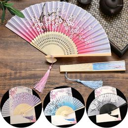 Decorative Figurines Folding Fan Vintage Chinese Japanese Style Pattern Silk Hand With Bamboo Handle Home Decor Ornaments Dance Craft Gifts