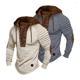 Men's Hoodies Breathable Hoodie Vintage Lace-up Drawstring With Pleated Shoulders Soft Stretchy Daily Top Men Hooded