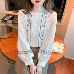 Women's Blouses Chiffon Embroidery Shirt Loose Chinese Style Fashion O-Neck Spring/Summer Long Sleeves Women Tops YCMYUNYAN